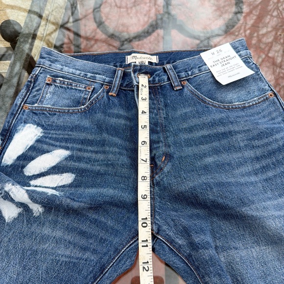 Women’s  Blue Straight-Leg Jeans with White Paint Floral Detail - Picture 7 of 11